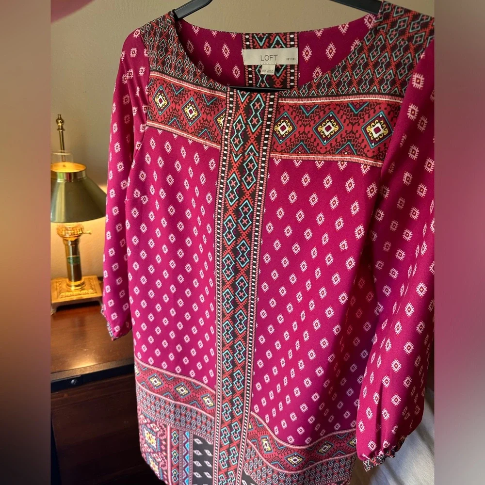 LOFT XXSP Diamond Mosaic 3/4 Sleeve Dress - Picture 6 of 10